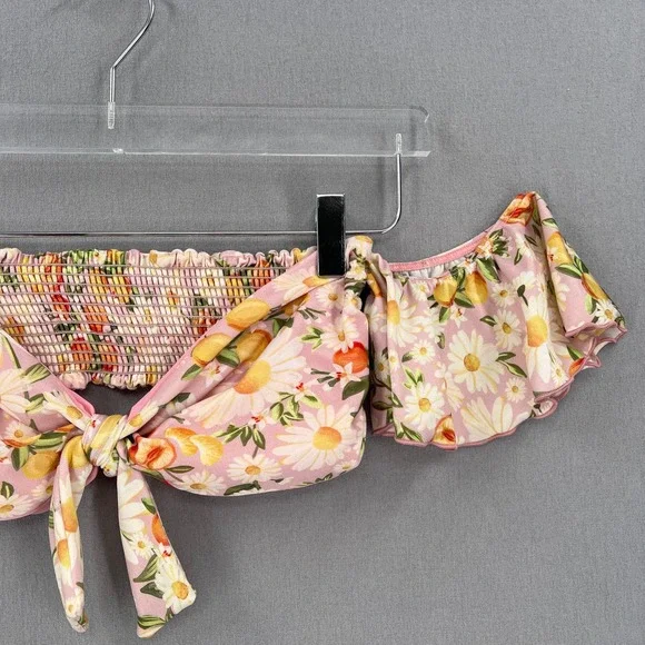 FARM RIO Tangerine Dream Flutter Sleeve Bikini Top Womens Medium Pink Floral NEW - Picture 5 of 12